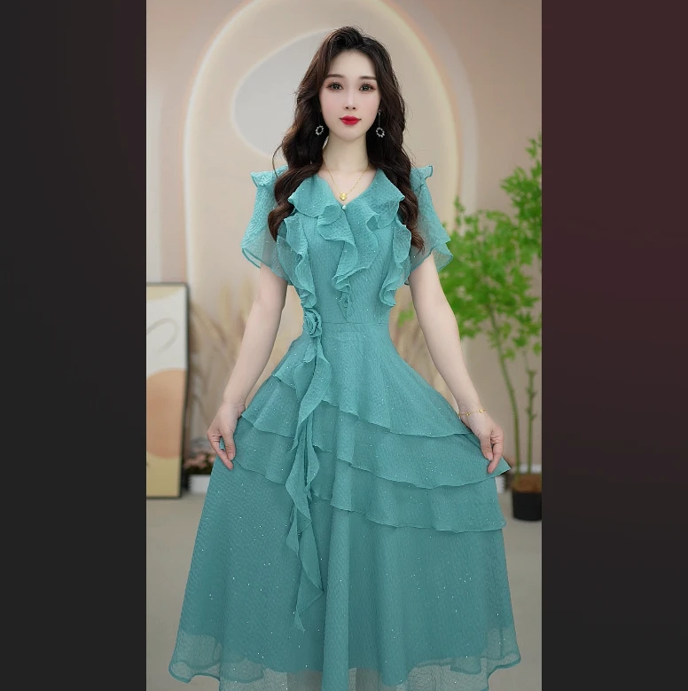 超仙飘逸连衣裙女2025年夏季新款收腰显瘦A字裙气质大摆裙子