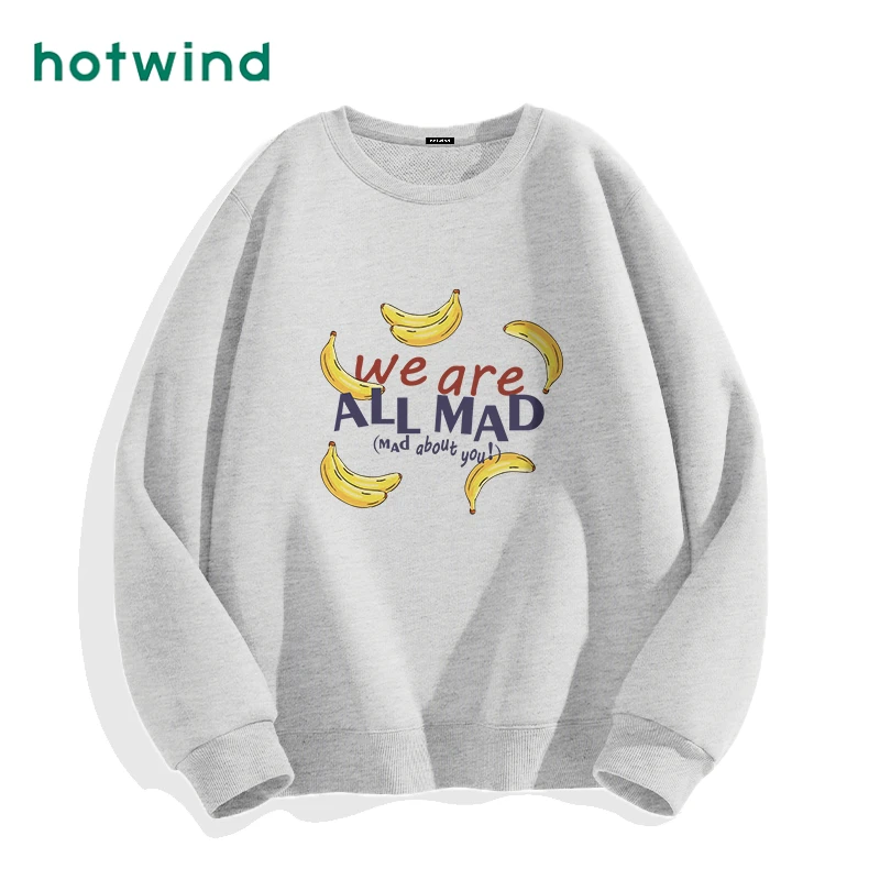 Hotwind/热风老钱风无帽印花卫衣女秋季韩系新款百搭显瘦拍照必备