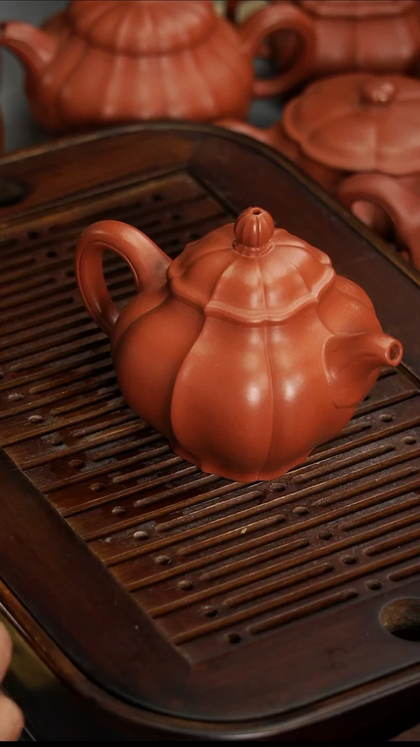 茶壶紫砂宜兴紫砂朱泥筋纹掇只200毫升