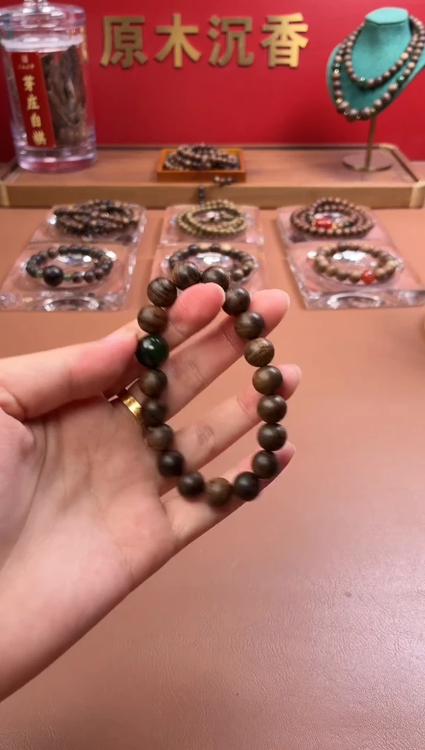 沉香手串 沉水越南芽庄黄棋10玉化瘿子瘤疤单圈