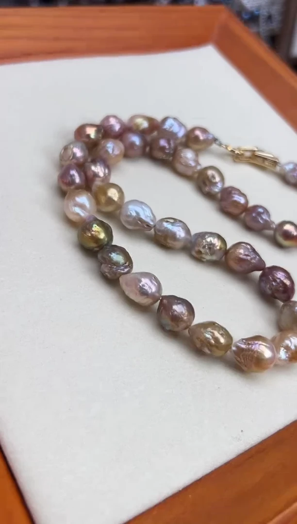 未镶嵌3淡水珍珠大****点巴洛克*珍珠项链油画