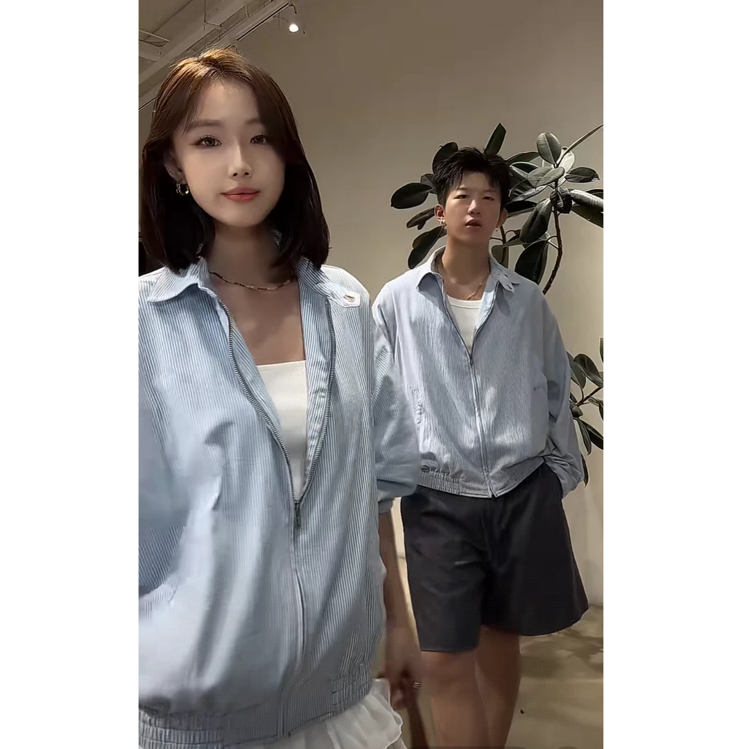 LIGGICC 『早秋』欧若风松弛极简轻薄蓝白条纹翻领衬衫外套男女同款