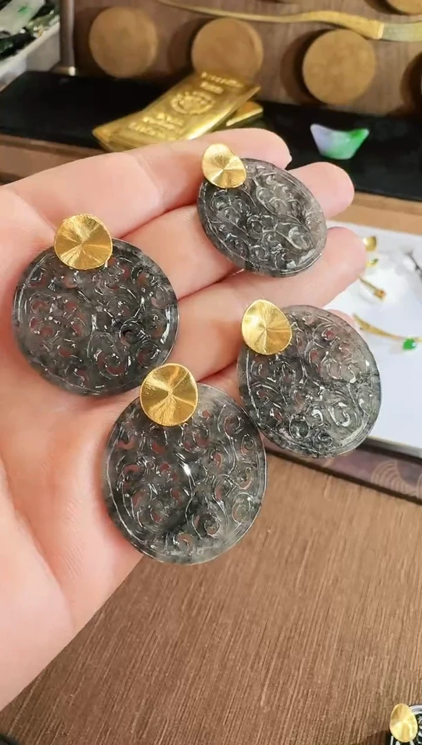 翡翠18K金镶嵌耳饰耳饰 多样性发货 发一对