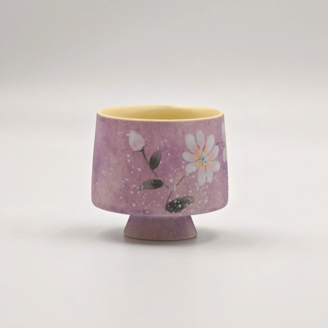 粉引采菊木槿紫高足功夫茶具主人品茗杯