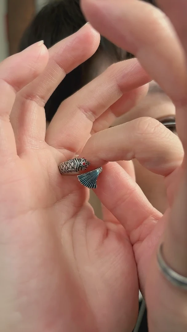 无足银珐琅鱼戒指17