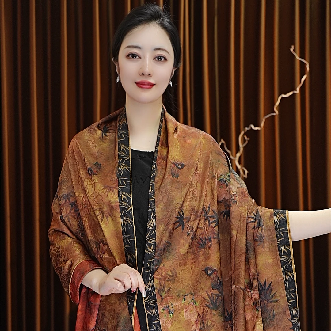 【金风玉露】180*70龟裂纹长巾女士丝巾披肩围巾百搭国风富贵显气质