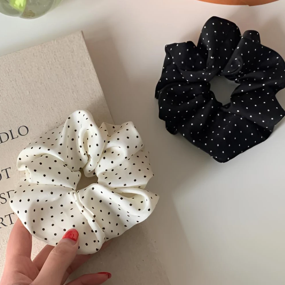波点大肠圈清新气质头饰可爱褶皱简约发圈