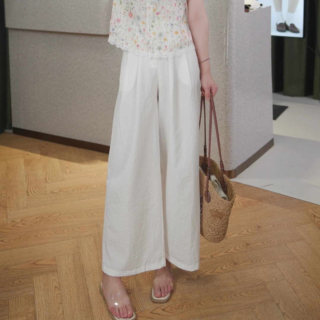 夏季宽松薄款休闲风高腰通勤纯色休闲裤民族风中国风百搭中式