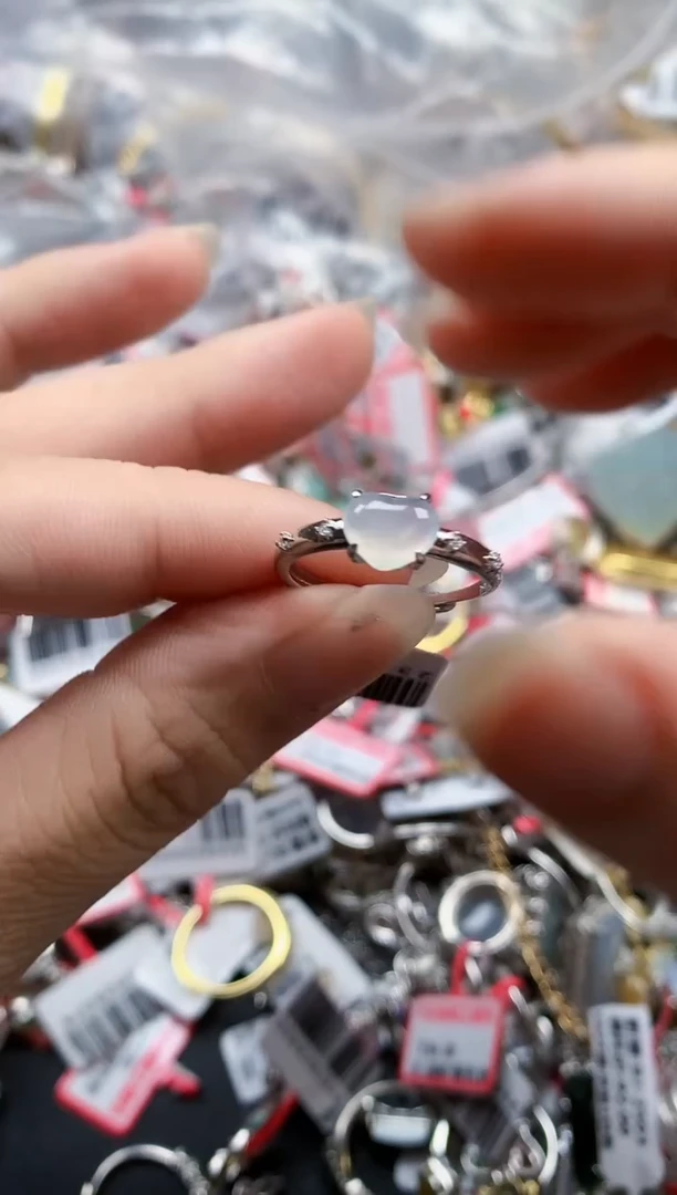 银S925镶嵌戒指翡翠天然A货缅甸翡翠