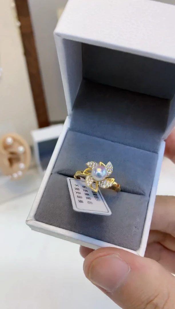 银S925镶嵌海水珍珠饰品风车戒指