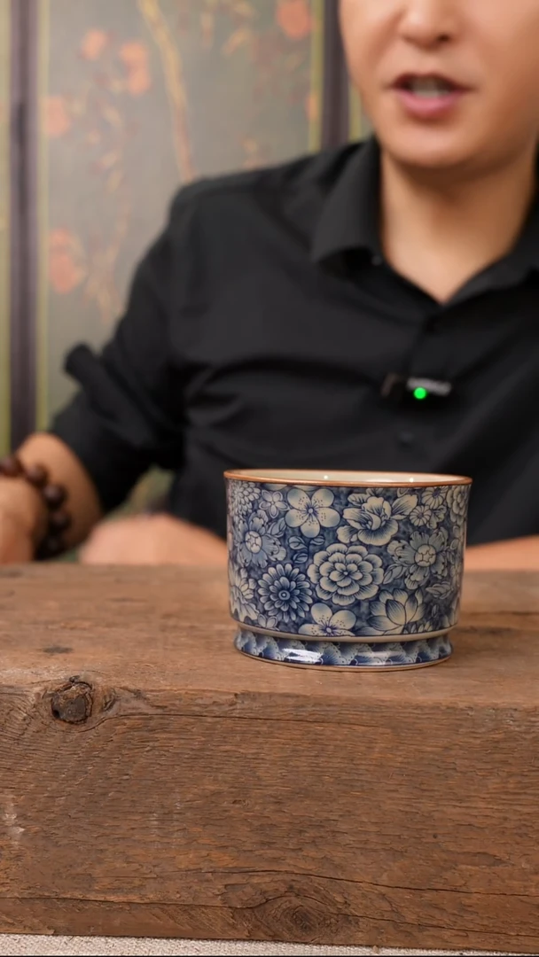 仿古老陶泥-青花万花容天杯（容量170ml）
