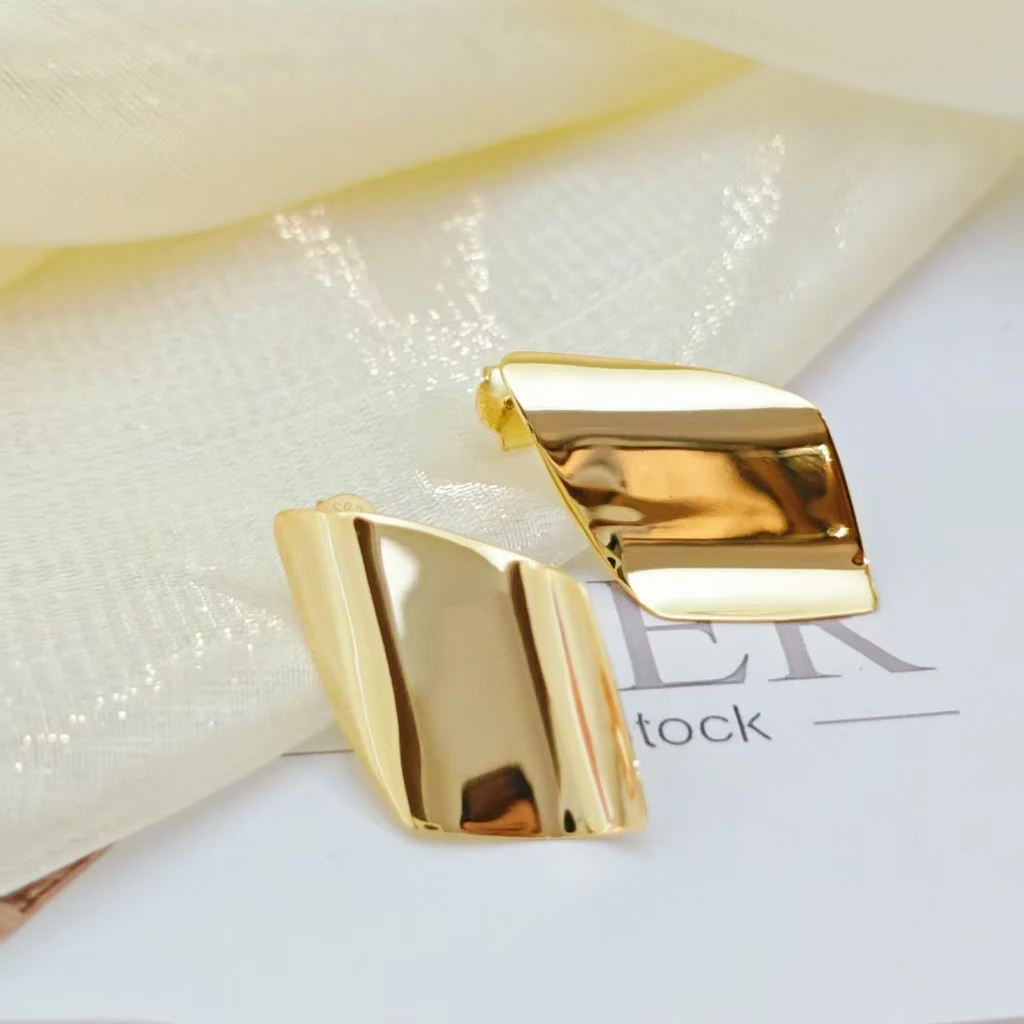 925银耳饰 纯银耳饰欧美风夸大亮面几何高级感耳钉通体纯银耳钉