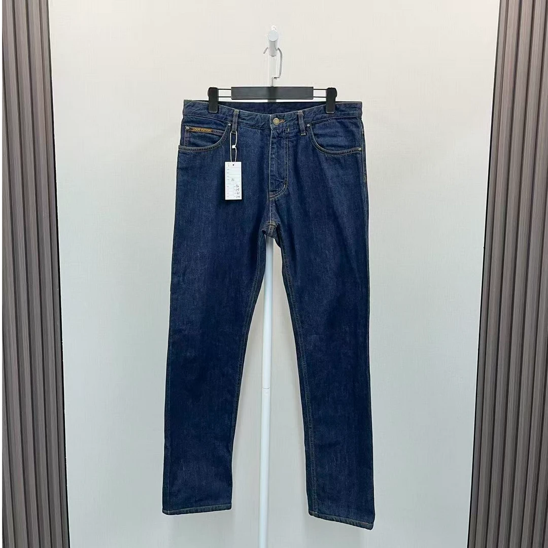 99新 LouisVuitton/路易威登 /藏蓝色美洲杯皮牌logo牛仔裤/32码