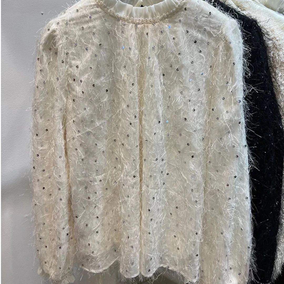 D31271南油爆款亮片流苏衬衣