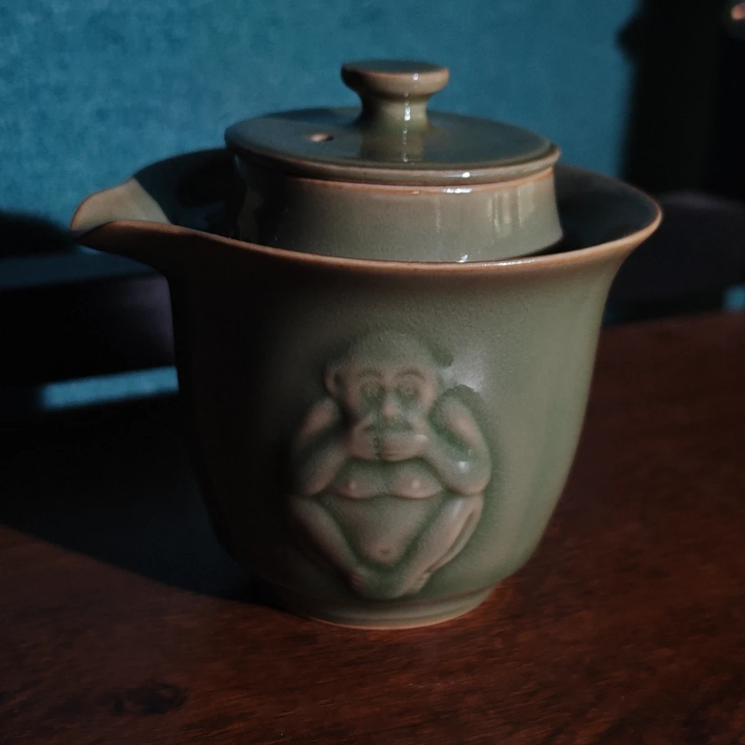 耀州窑青瓷三不猴快客杯
