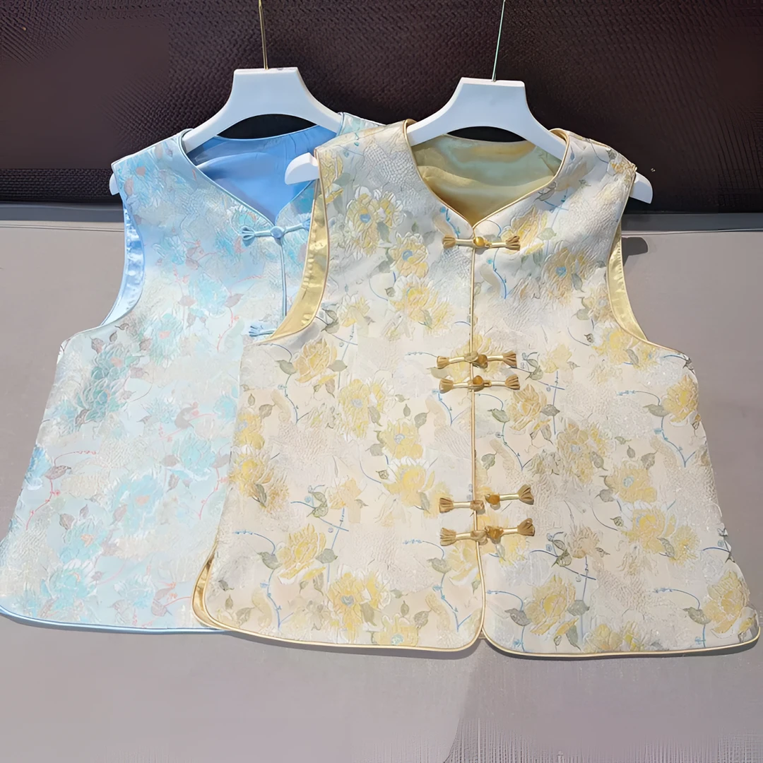 【招财进宝】新款中式国风刺绣坎肩马甲春秋时尚气质女外穿盘扣上衣