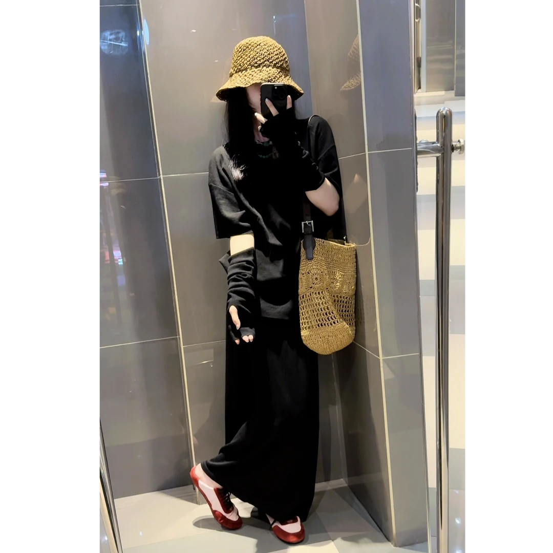 李豆儿 小众设计 针织上衣配袖套 套装