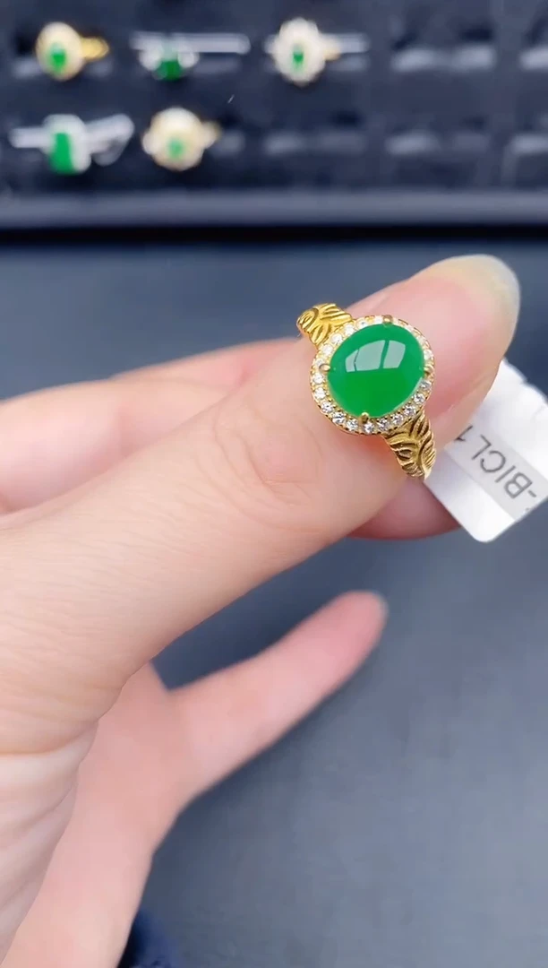 银S925镶嵌戒指翡翠天然a货翡翠69