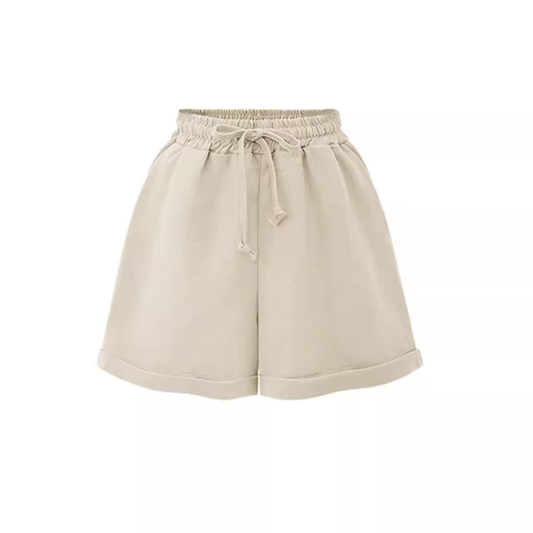 K2887 纯色薄款松紧高腰显瘦百搭宽松休闲短裤 Q139-25052802