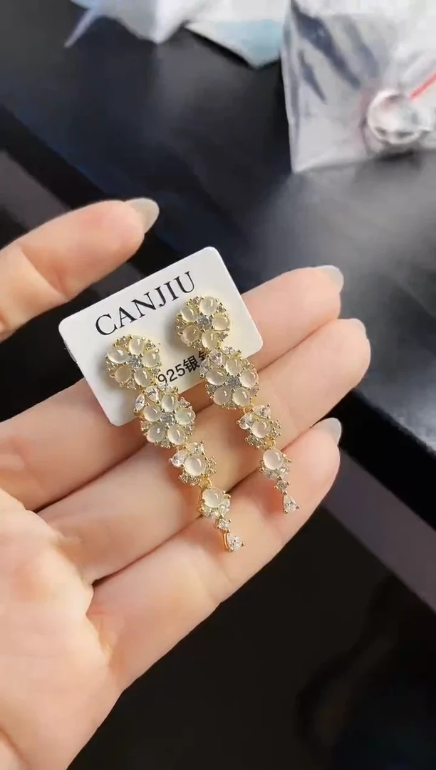 银S925镶嵌翡翠耳饰12