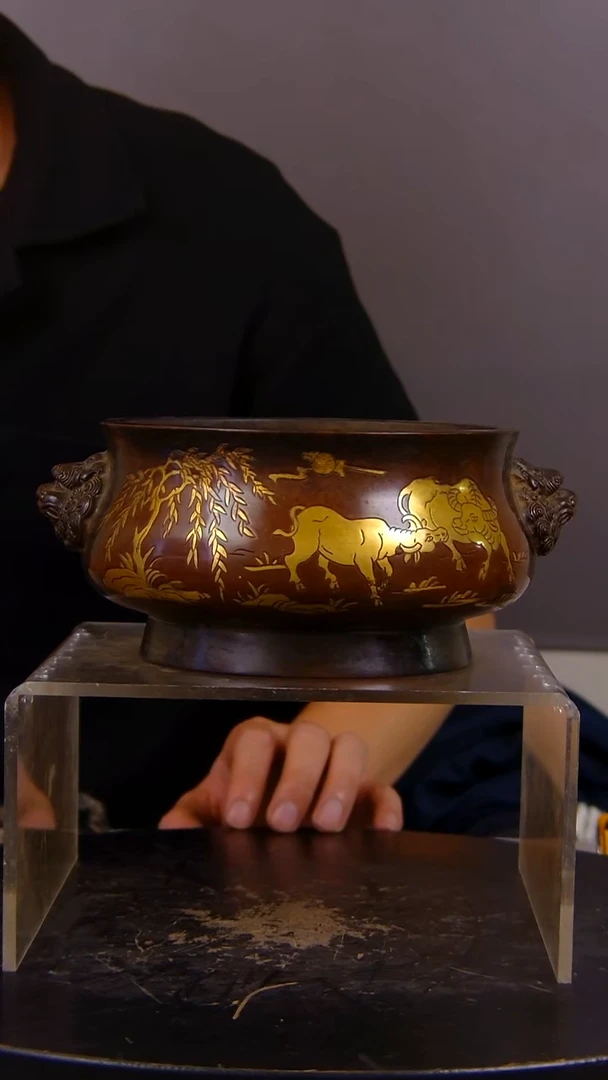 瓷片光*傻山水紫铜鎏金造像香炉结缘1111