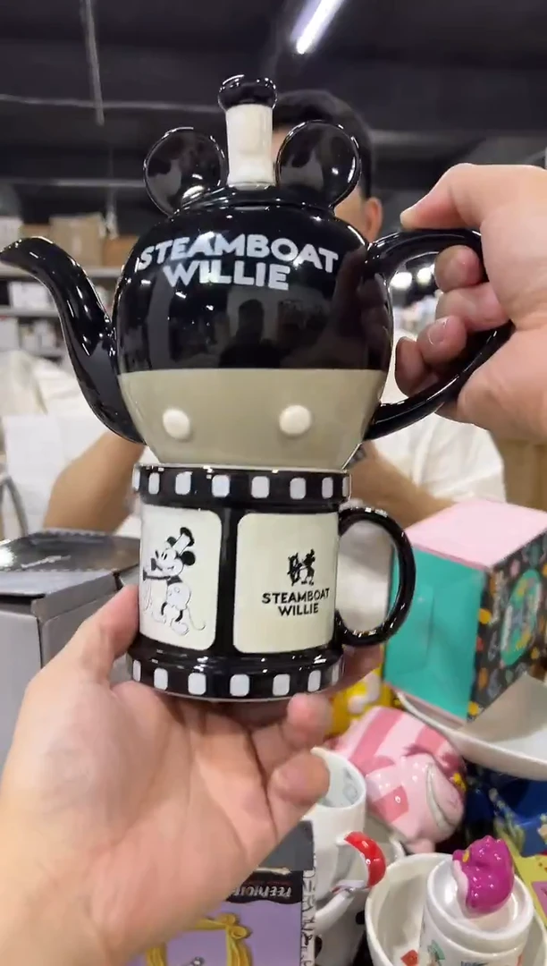 瓷片原盒米奇威力汽船茶壶加米奇胶片水杯