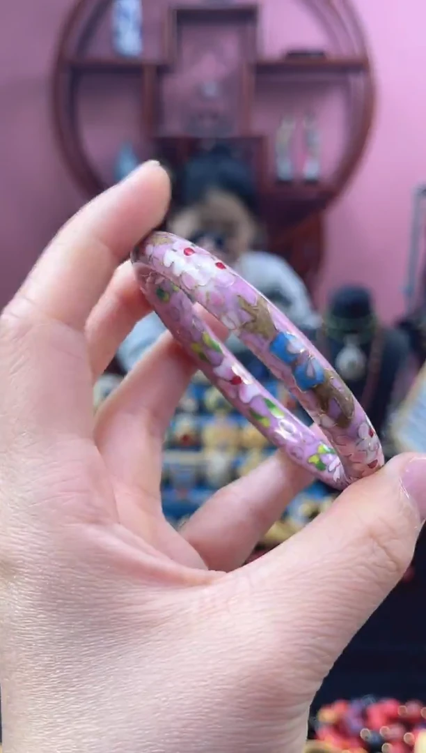 非遗景泰蓝 公主镯 粉色 细 60