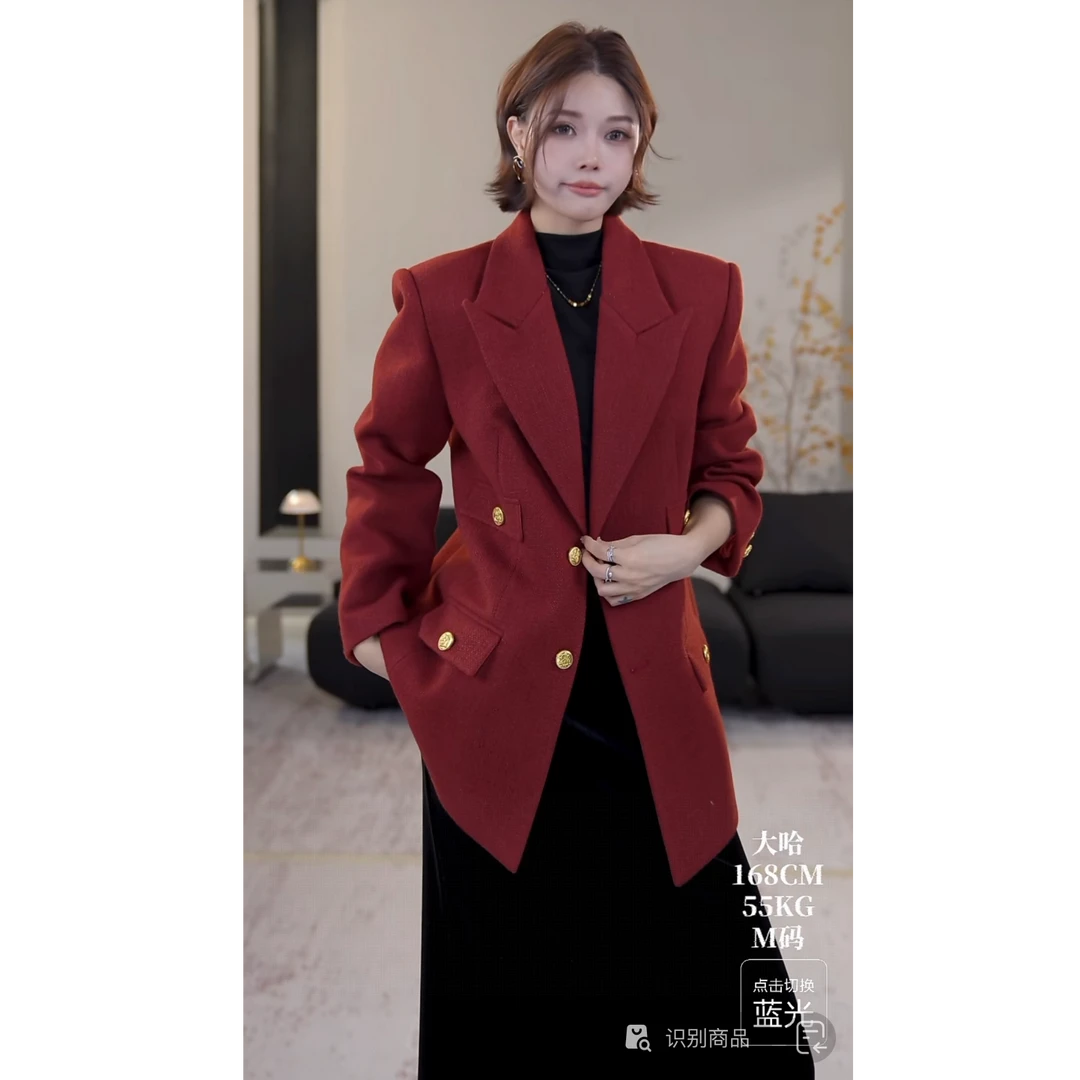 DENGDAHA「致敬经典」复古风收腰西装外套女显瘦翻领上衣HBZX710061