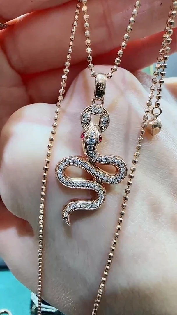 【闪购商品】天然钻石吊坠(不含链)18K金镶嵌18K金钻石蛇蛇吊坠