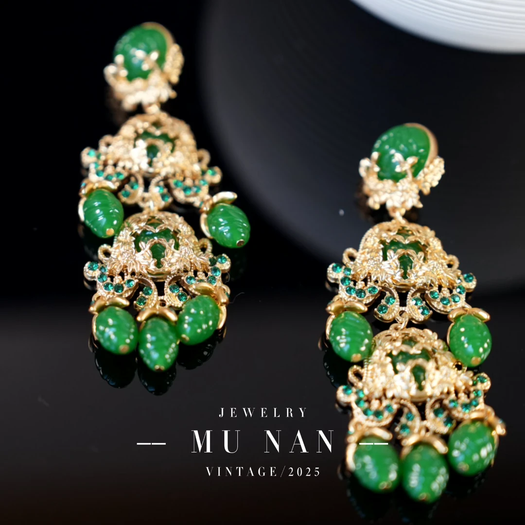 铜合金琉璃耳饰 【F031965】（精工系列）复古宫廷长款流苏