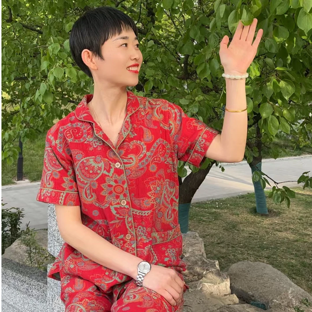 【家居服】中式全棉夏季A类婚庆居家服四季国风睡衣女士柔软舒适柔A