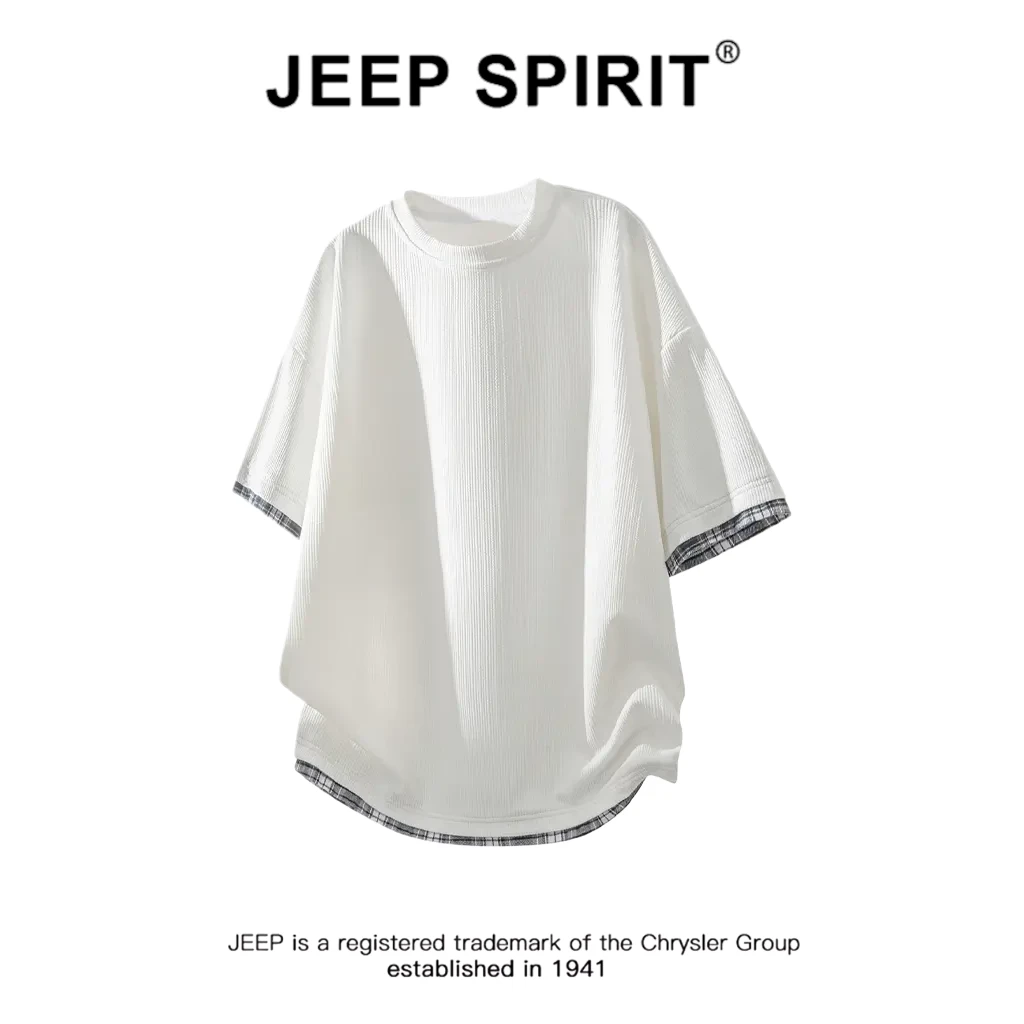 JEEPSPIRIT吉普美式复古假两件短袖男夏季运动凉感上衣高级感T恤
