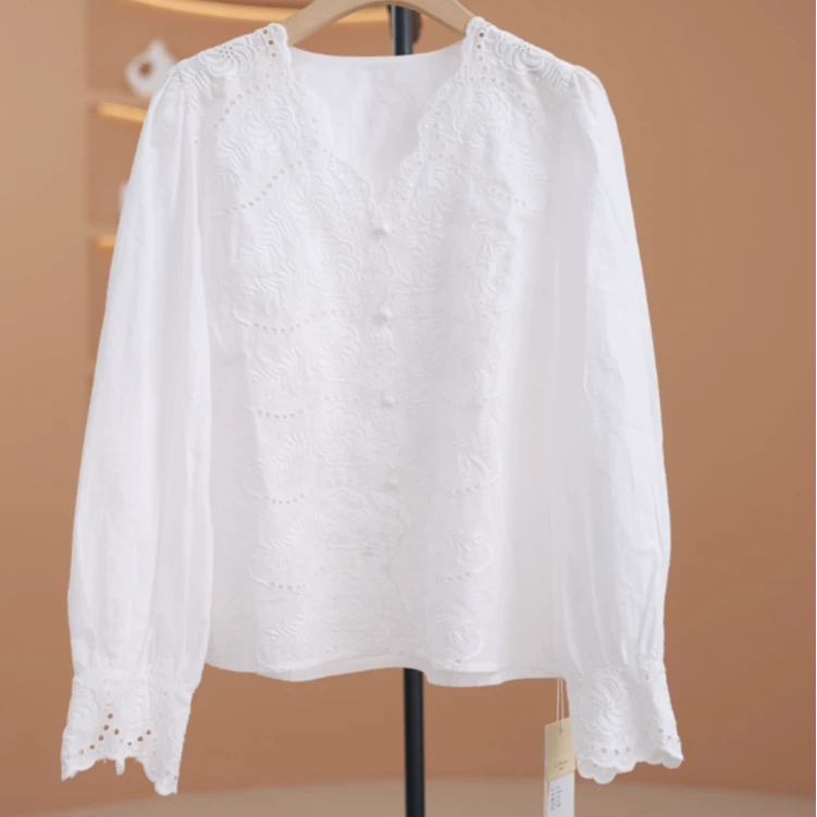 【荣荣】早春小众减龄镂空百搭衬衫-Y15035