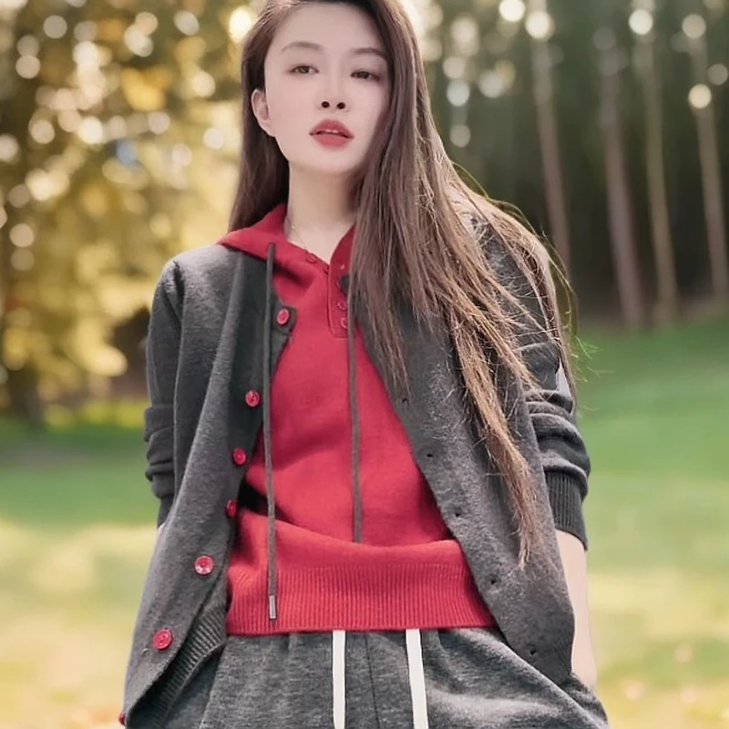 【芊荨精选】2024秋冬新款时尚气质百搭连帽开衫针织衫S154#