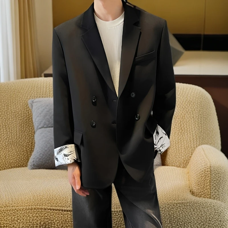 韩版复古风西服外套男宽松休闲上衣秋季新款潮流百搭痞帅翻领夹克