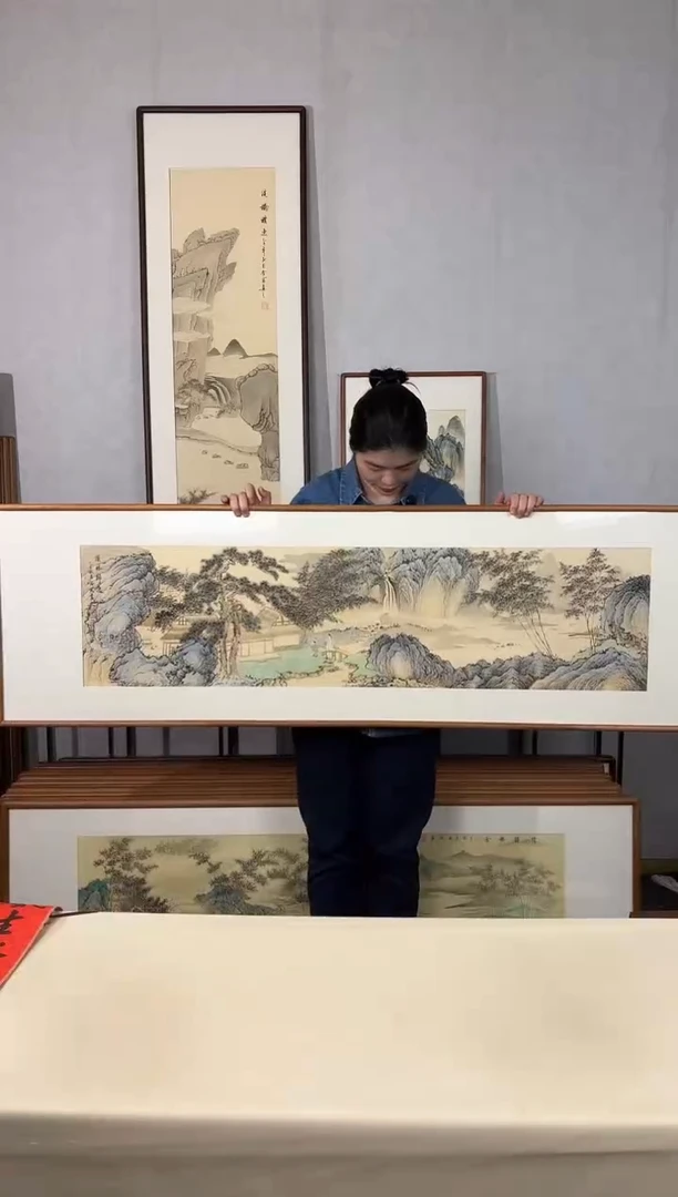国画手绘*溪林归逸*52*172cm带框发货