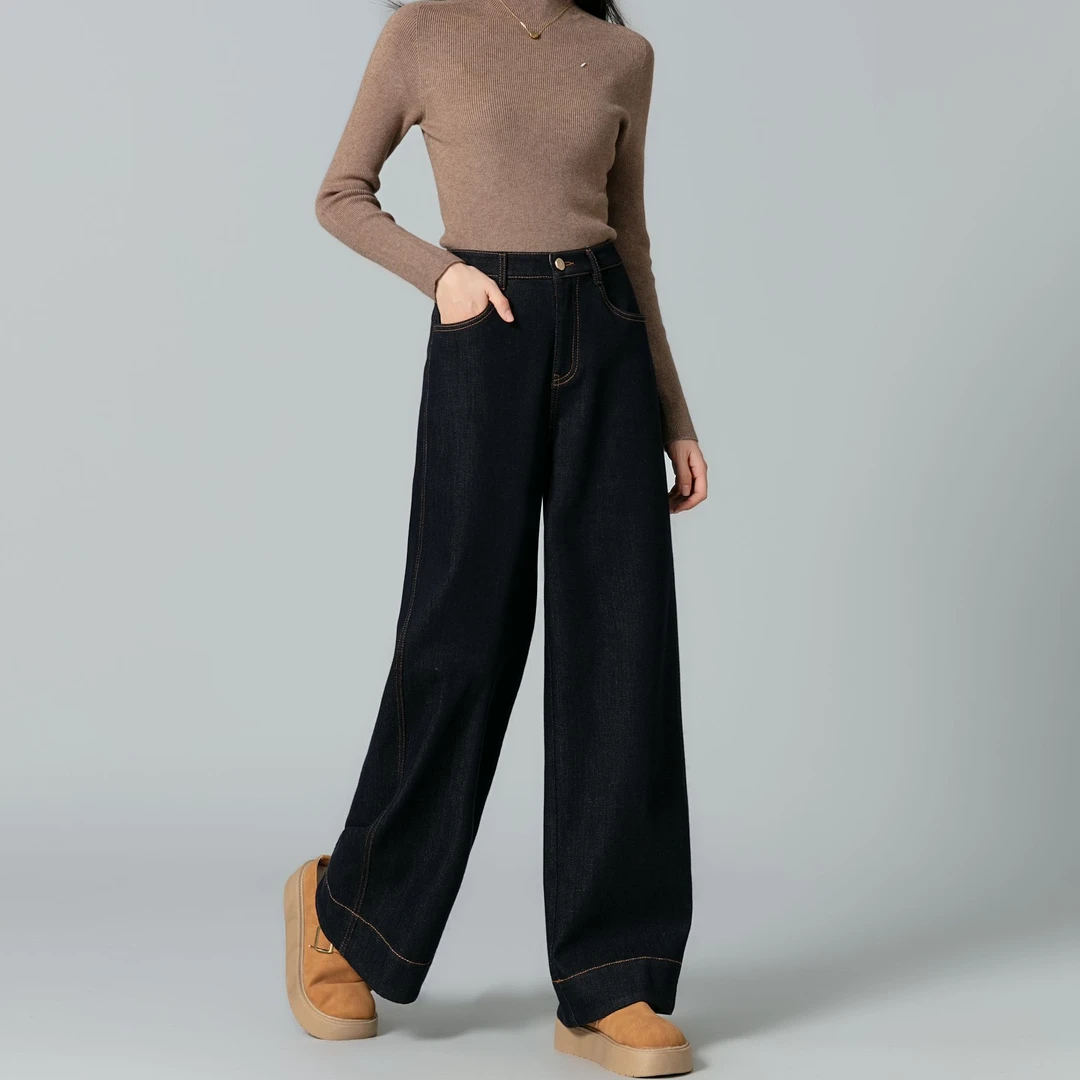 燕苹新秋款休闲高腰收腹遮胯直筒显腿长纯色垂感百搭阔腿裤ZT9567