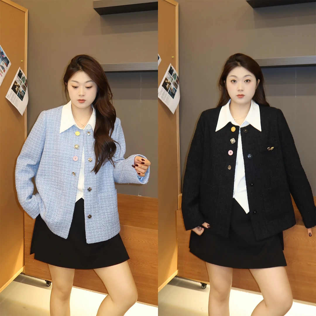 裂渡宣宣【温莎日记】微胖大码女秋时尚百搭气质小香短外套ZY507V65