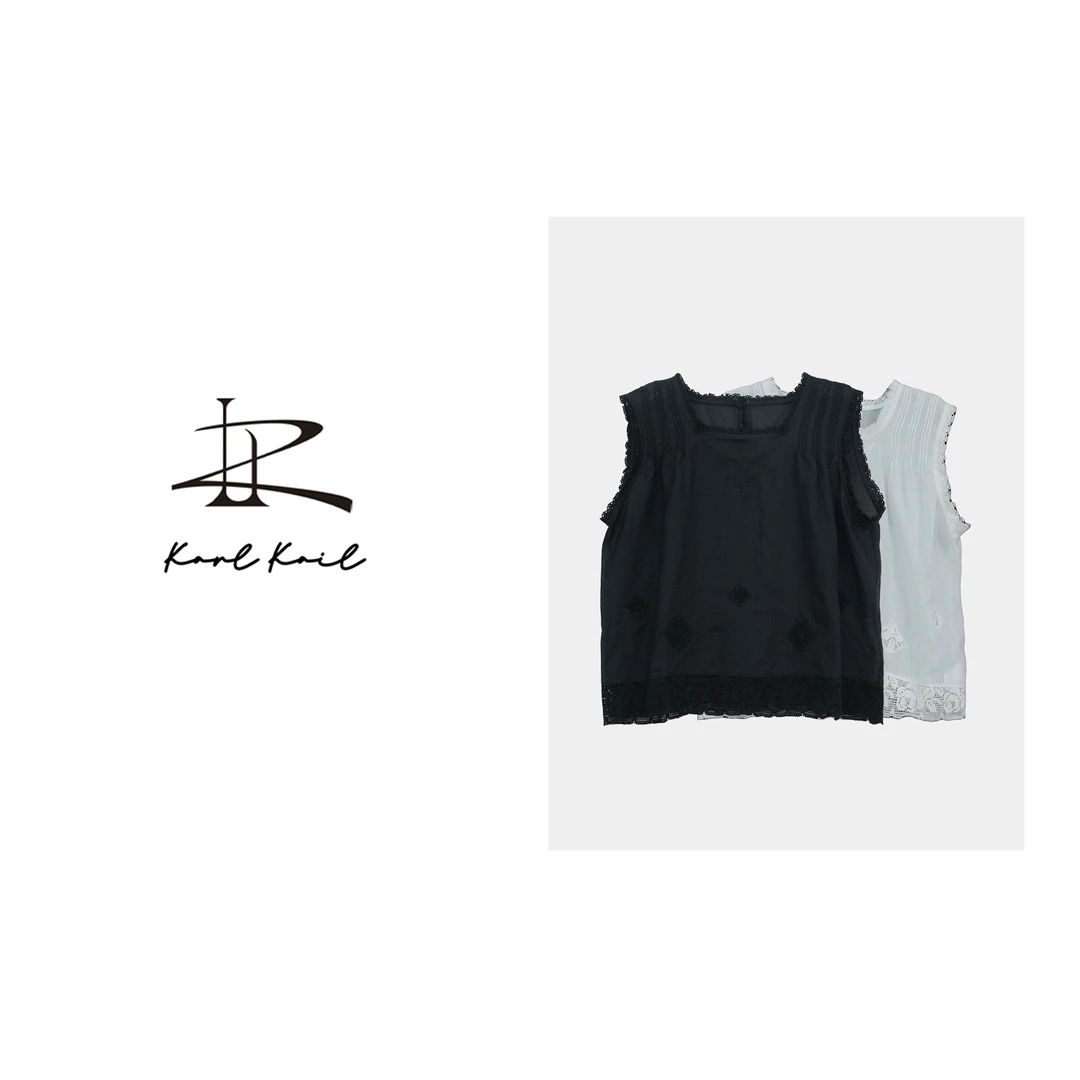 kARE KAIE【23043】100亚麻法式小众小方领上衣宽松刺绣极简风