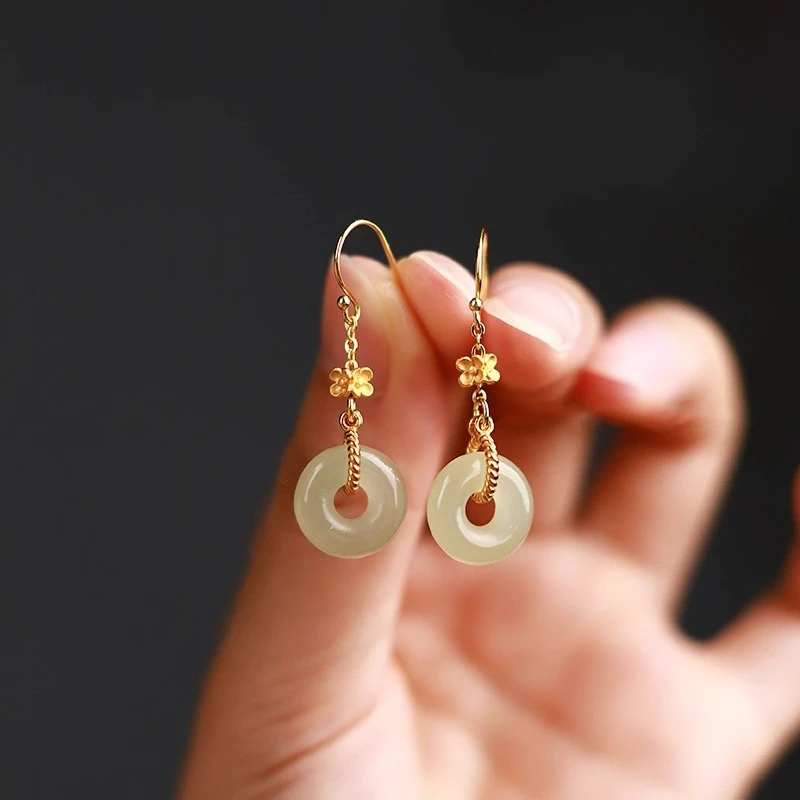 新款镀18K色耳环平安扣甜甜圈diy材料配件耳饰耳坠耳挂空托女百搭