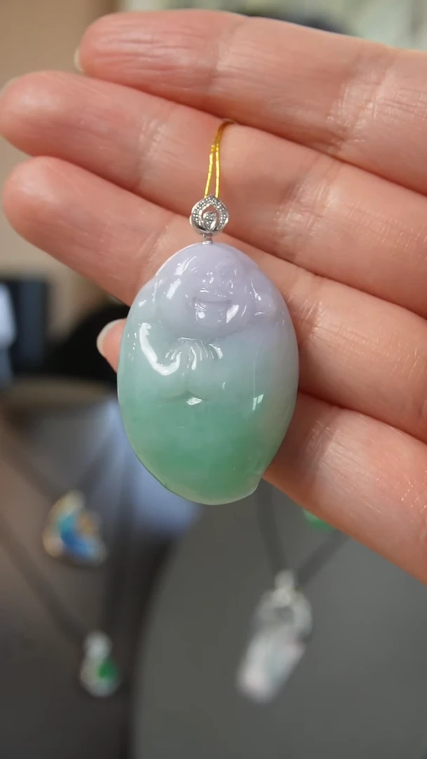 【闪购商品】翡翠吊坠(不含链)18K金镶嵌天然缅甸翡翠吊坠