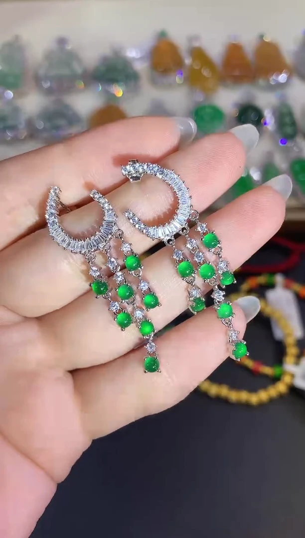 银S925镶嵌翡翠耳饰37-耳饰（多样性发货一件