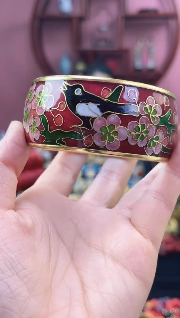 非遗 景泰蓝 宽镯 喜上眉梢 红色