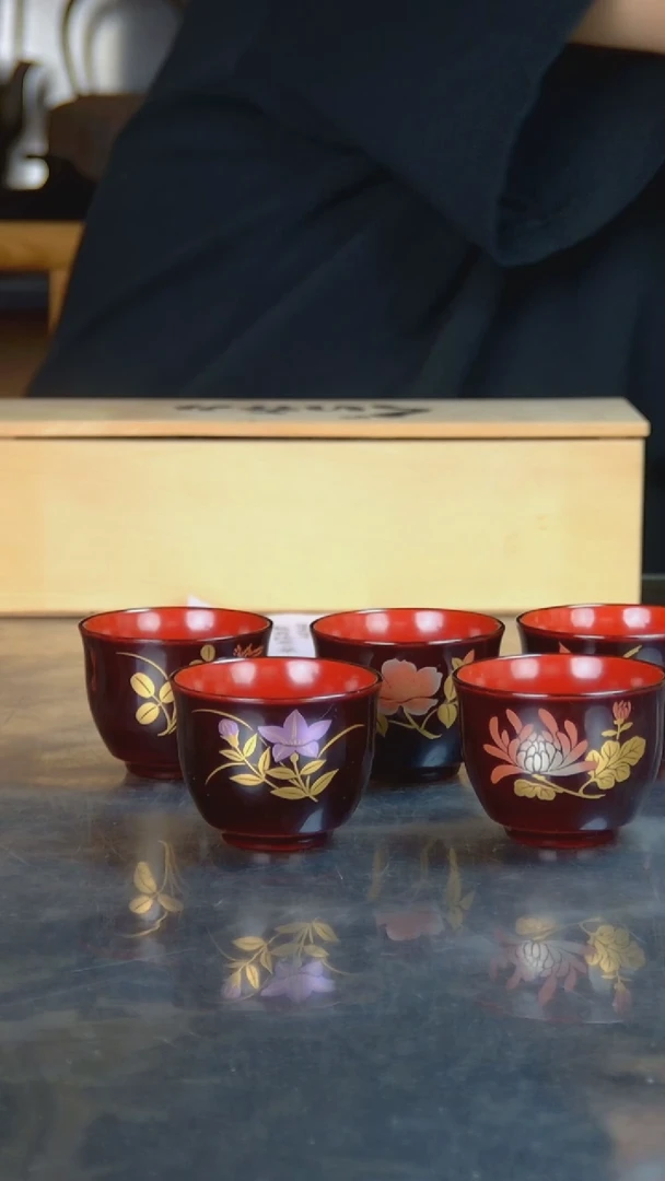 铁向***茶日本原产漆器5只杯