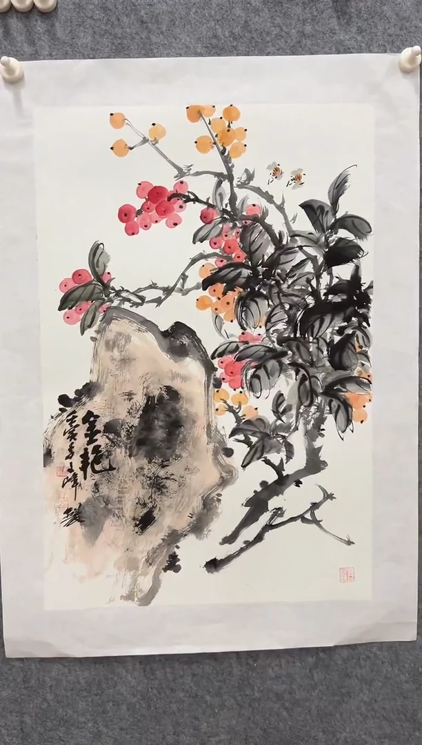 国画李文峰四尺三开花鸟