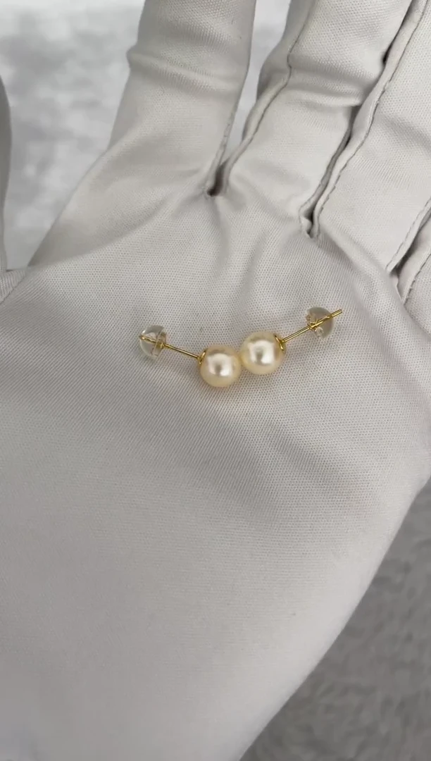 银S925镶嵌耳钉海水珍珠AK羽皇金素钉7-7.5mm