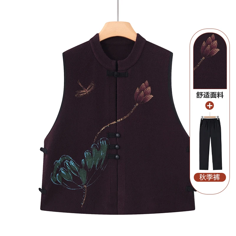 2025春秋季新款中式马甲中老年人无袖针织坎肩国风奶奶装上衣