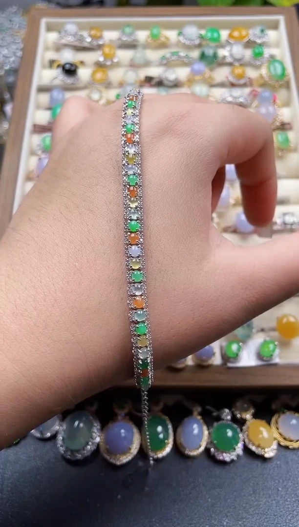 银S925镶嵌手链翡翠175