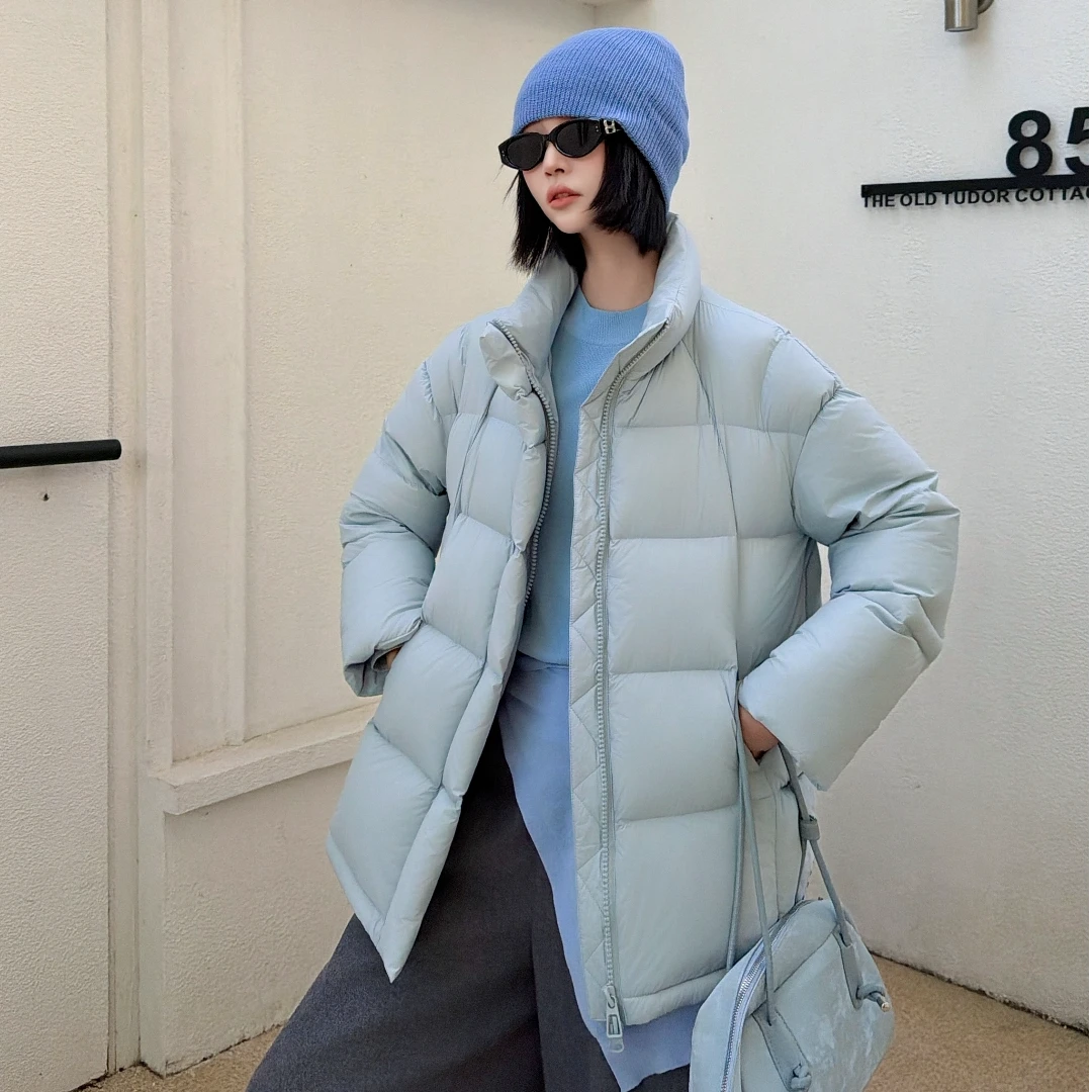 中长款保暖女士连帽泡芙白鸭绒羽绒服冬季新款加厚锁温-5168