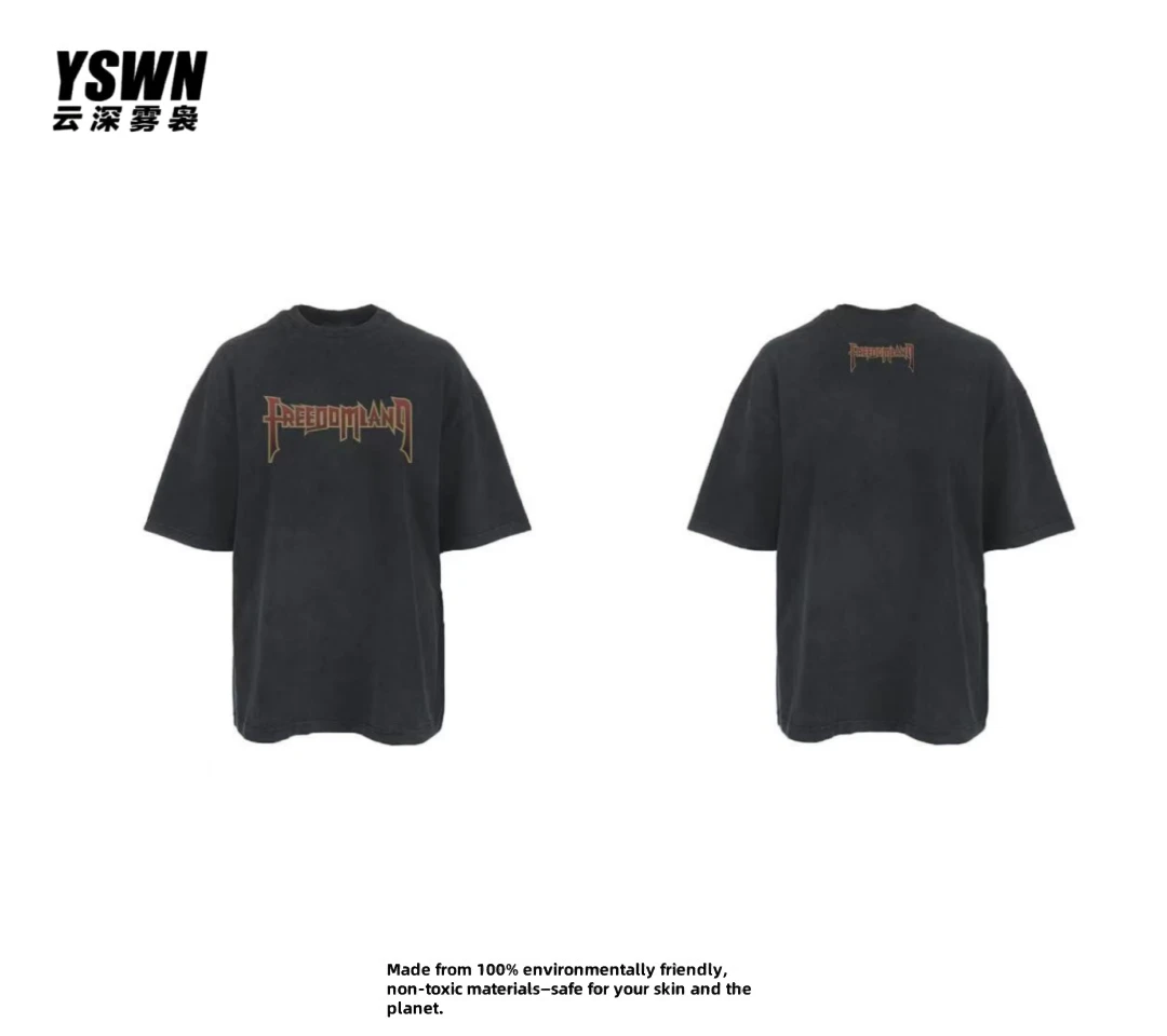 【YSWN】2025夏季新款高街圆领字母印花磨砂工艺进口巴西纯棉T恤